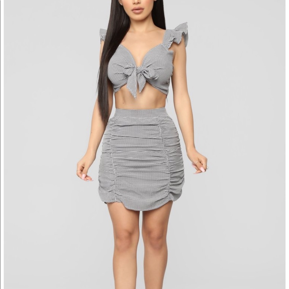Fashion Nova Delighted Gingham Crop Top Skirt Set